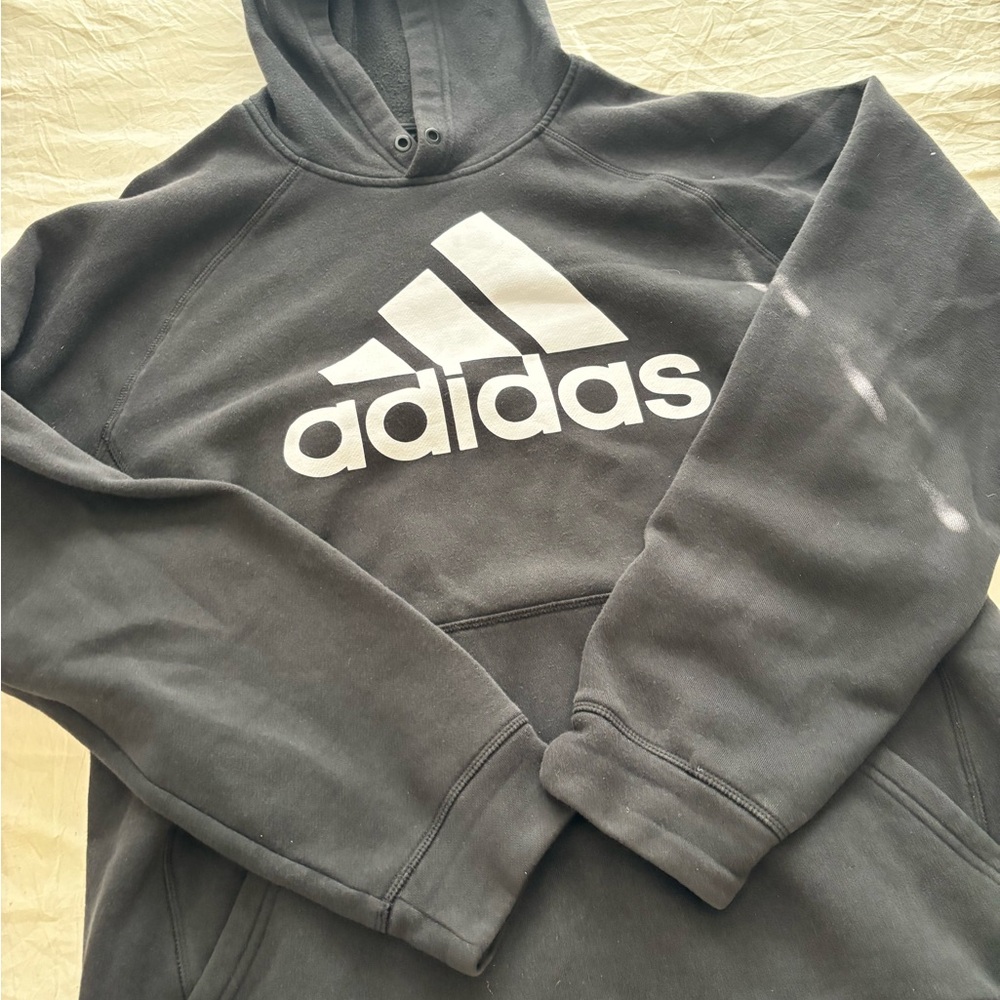 Adidas Men's Charcoal Hoodie with White Logo